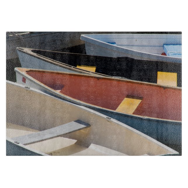Maine, Rockland. Farbige Boote in Rockland Schneidebrett (Vorderseite)