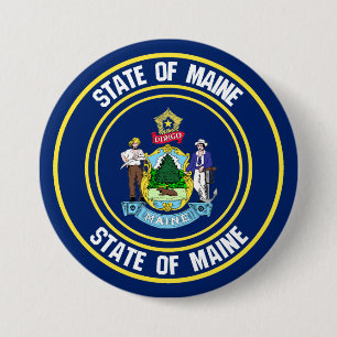 Maine Round Emblem Button