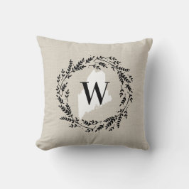 Maine Rustic Wreath Monogram Throw Pillow Kissen