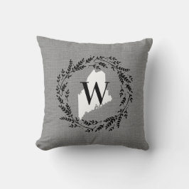 Maine Rustic Wreath Monogram Throw Pillow Kissen