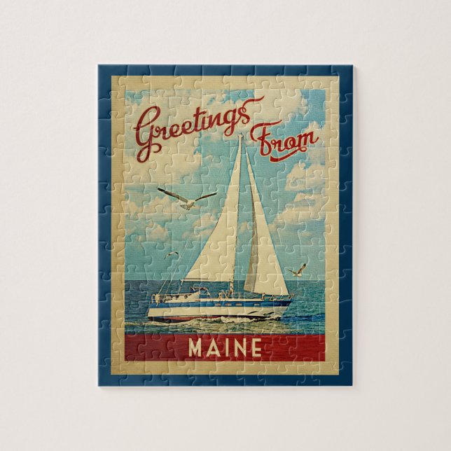 Maine-Segelboot-Vintage Reise (Vertikal)