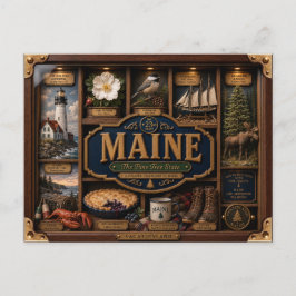 Maine Shadow Box 3D Figurine Staat Postkarte