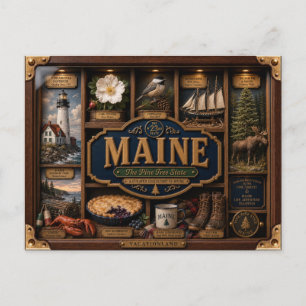 Maine Shadow Box 3D Figurine Staat Postkarte