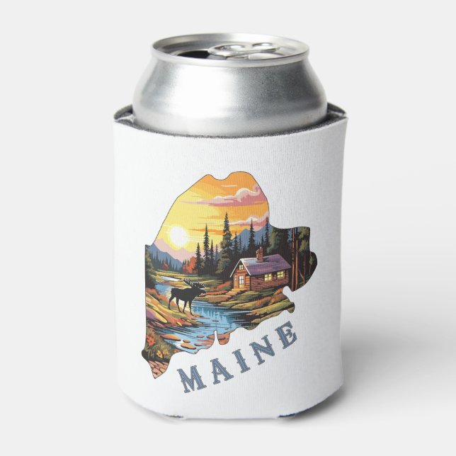Maine Staat Kontur Cabin Moose Dosenkühler (Kanne Vorderseite)