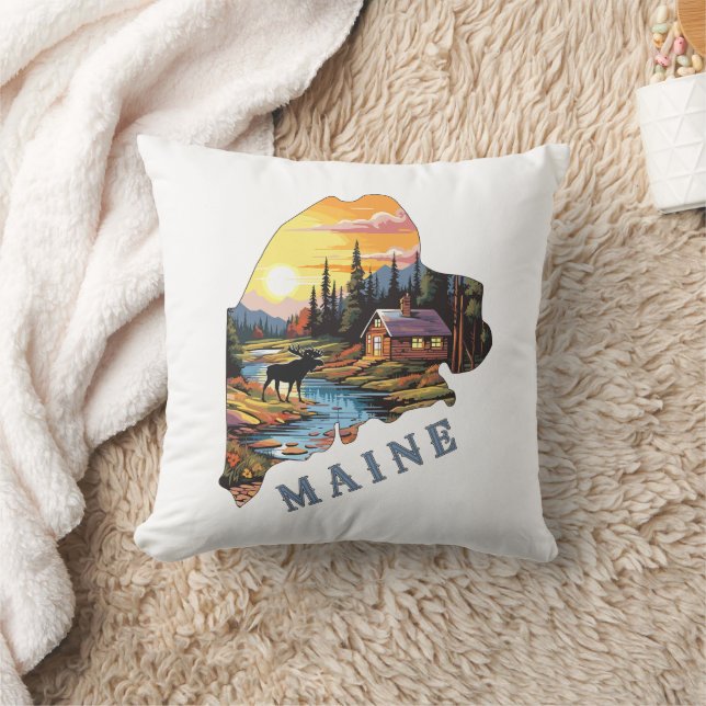 Maine Staat Kontur Cabin Moose Kissen (Decke)