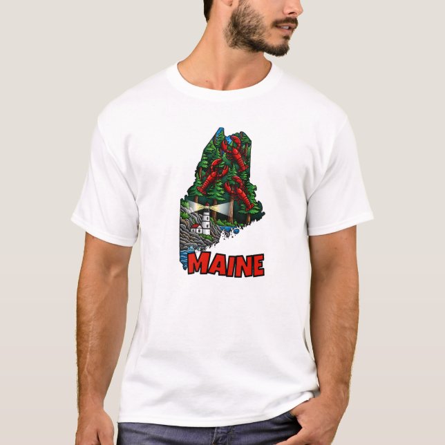 Maine Staat Kontur Tattoo Inspiriert T-Shirt (Vorderseite)