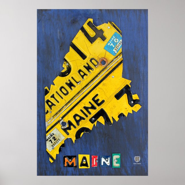 Maine Staat License Plate Karte Poster (Vorne)