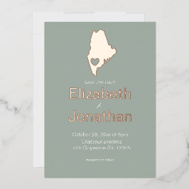 Maine Staat Map Hochzeit in Urlaubsort Rose Gold Folieneinladung