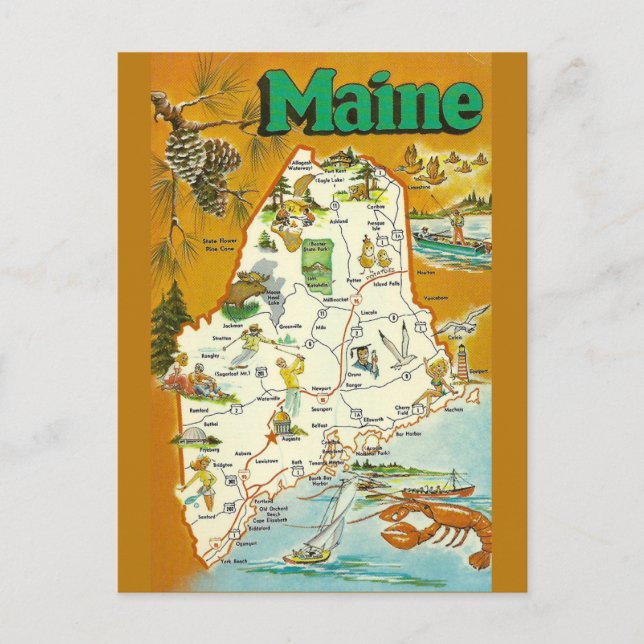 Maine Staat Map Postkarte (Vorderseite)