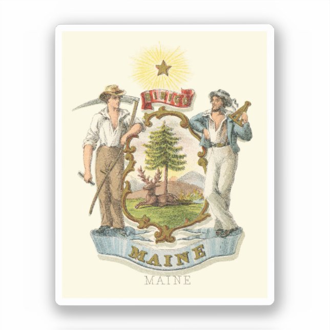 Maine Staat Wappen (Vintag 1870er Jahre) Aufkleber (Vorderseite)