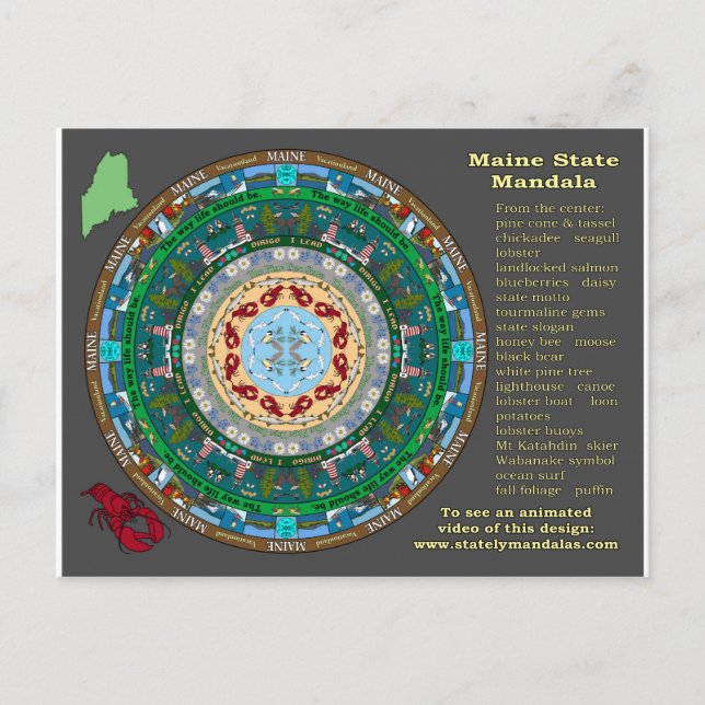 Maine State Mandala Postcard Postkarte (Vorderseite)