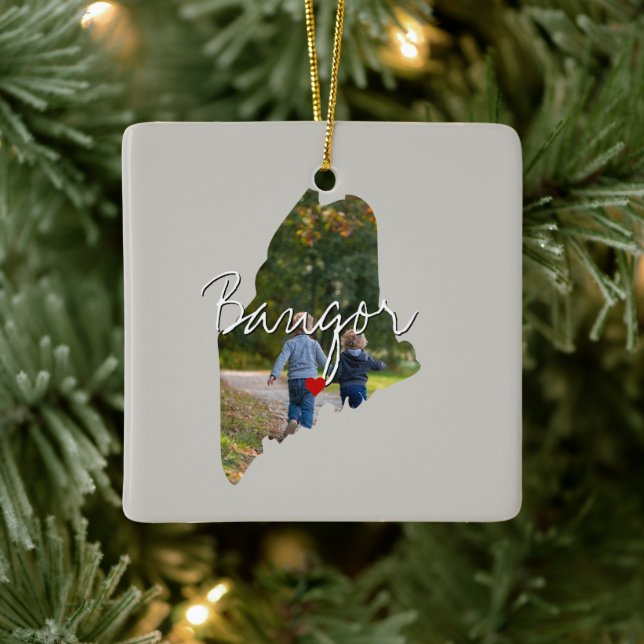 Maine State Photo insert and town name Keramikornament (Baum)