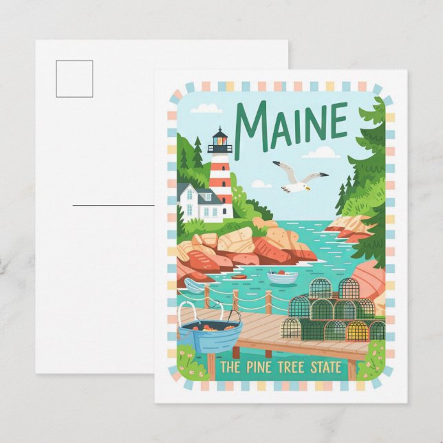 Maine the Pine Tree Staat USA Summer Travel Postkarte (Vorne/Hinten)