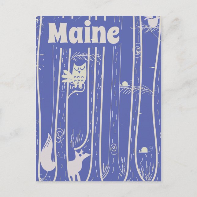 Maine USA Waldland Vintage Reiseplakat Postkarte (Vorderseite)
