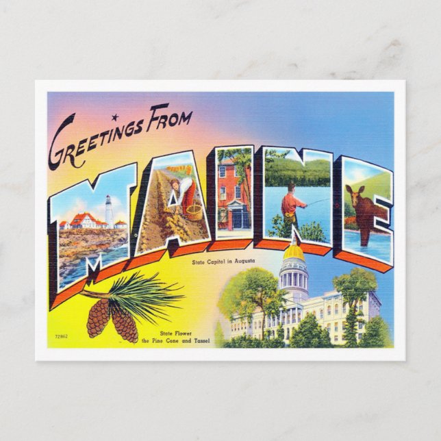 Maine Vintage Großbuchstaben Postkarte (Vorderseite)
