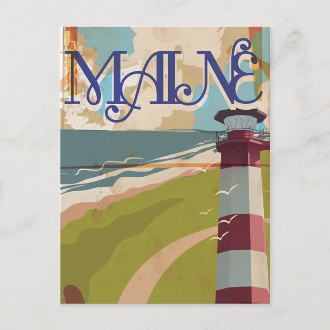 Maine Vintage Travel Poster Postkarte (Vorderseite)