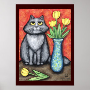 Maine-Waschbär-Katze mit Tulpe-Kunst-Druck Poster