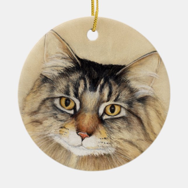 Maine-Waschbär-Katzen-Kunst-Verzierung Keramikornament (Vorne)