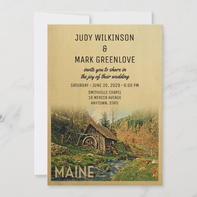 Maine Wedding Einladung Rustikale Kabinenmeile (Vorderseite)