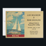 Maine Wedding Invitation Sailboat Einladung<br><div class="desc">Dieses Vintage nautische Thema Maine Wedding Invitation verfügt über ein Segelboot auf dem Wasser mit Möwen im Flug und einen wunderschönen blauen Puffwolkenhimmel. Matching Save the Data,  RSVPs and Insert cards are here (Phrase könnte geschnitten werden,  kopieren Sie bis zum Ende der Nummer "... 516"): https://www.zazzle.com/collections/119019904125157516</div>