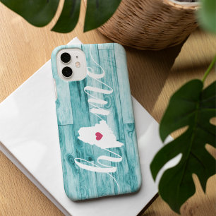 Maine Zuhause Staat Türkis-Holzaussehen iPhone 16 Hülle