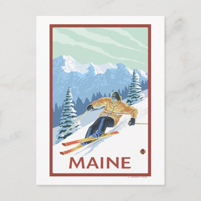 MaineDownhill Skier Scene Postkarte (Vorderseite)