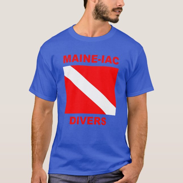 Maineiac Divers Dive Flag Logo Dunkler T - Shirt (Vorderseite)