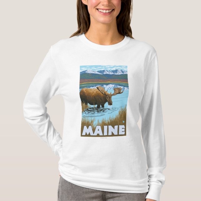 MaineMoose, das im See trinkt T-Shirt (Vorderseite)
