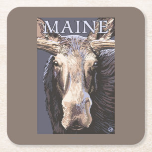 MaineMoose herauf nahes Rechteckiger Pappuntersetzer