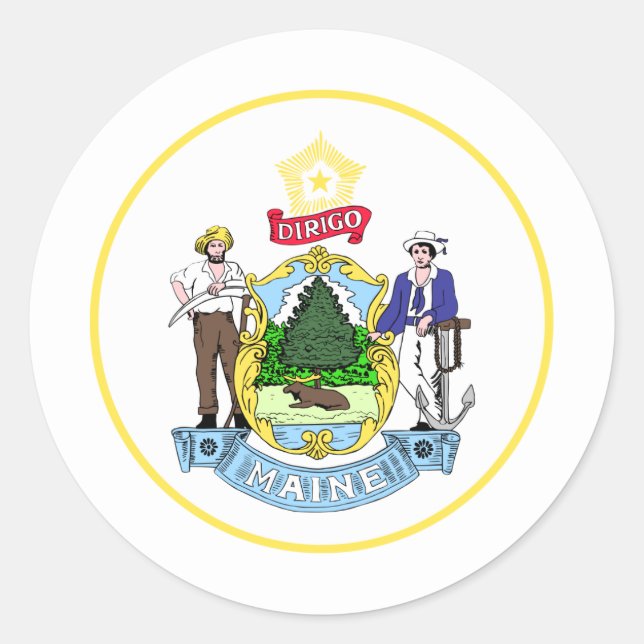 Mainer-Siegel, Siegel des Maine-Aufklebers Runder Aufkleber (Vorderseite)