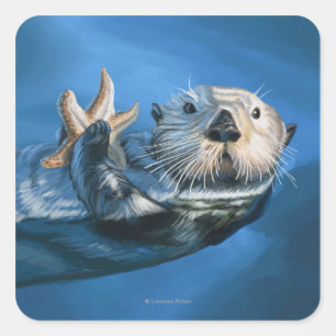 MaineSea Otter Scene Quadratischer Aufkleber