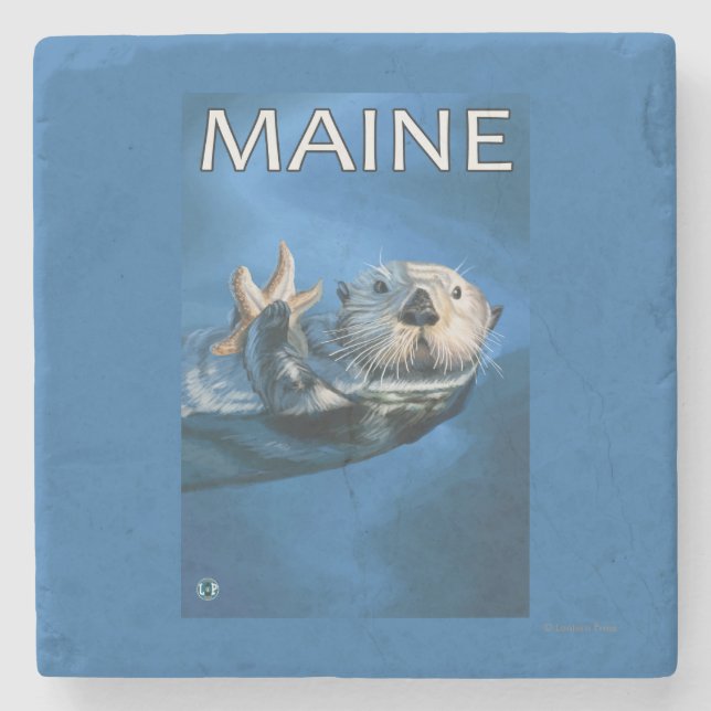 MaineSea Otter-Szene Steinuntersetzer (Vorderseite)