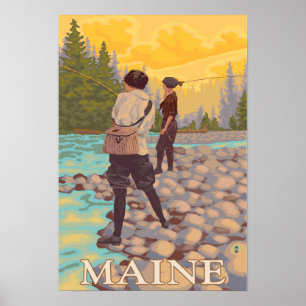 MaineWomen Fly Fishing Scene Poster