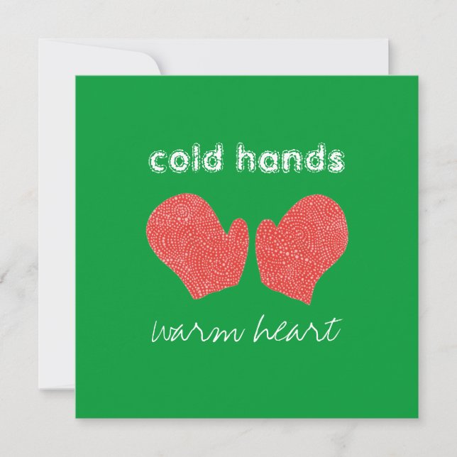"Mains froides, carte de Noël de carré de coeur (Devant)