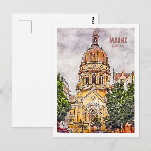 Mainz Deutschland Berühmte Wasserfarbskizze für Re Postkarte (Vorne/Hinten)