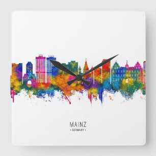 Mainz Deutschland Skyline Quadratische Wanduhr