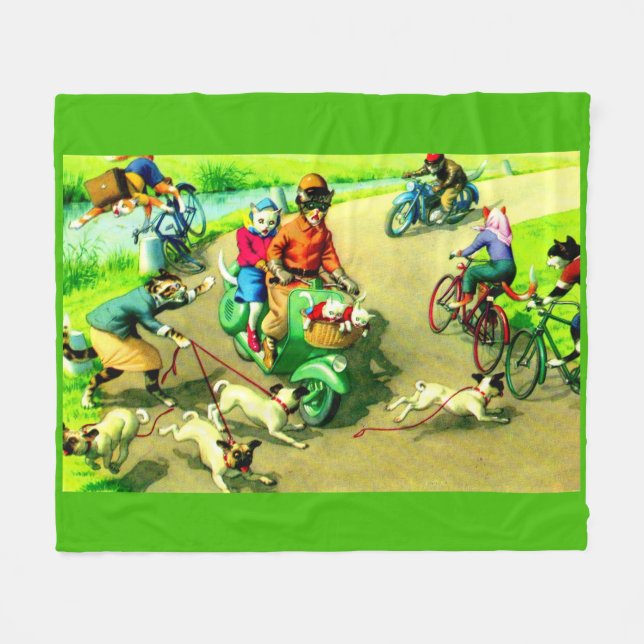 Mainzer-Katzen auf Motorrädern und Fahrrädern Fleecedecke (Vorderseite (Horizontal))