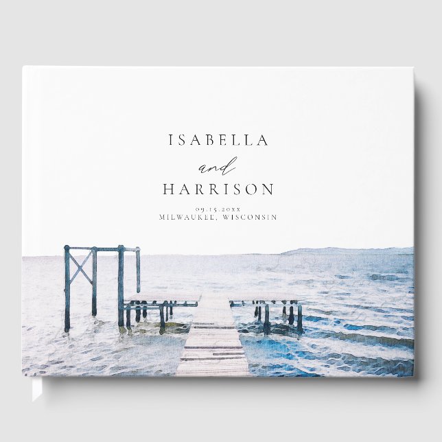 MAIRI Lake Pier Zielort Wasserfarbenhochzeit Gästebuch (Vorderseite)