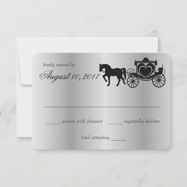 Mairy Tale Carriage Peacock Silver Response RSVP Karte (Vorderseite)