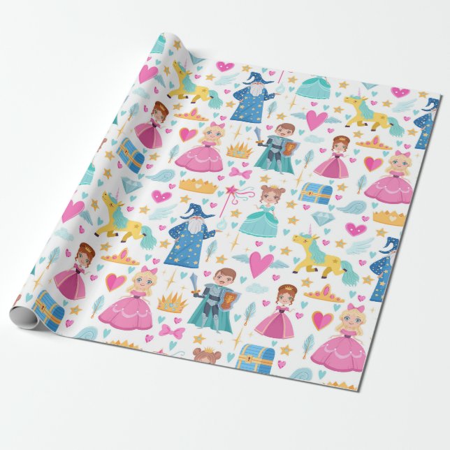 Mairy Tale Princess Ritter Einhorn Zaubermuster Geschenkpapier (Ungerollt)