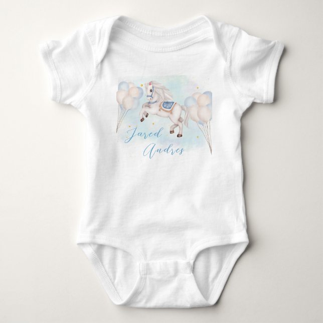 Mairytale baby Pony Blue Ballon Star Birthday Boy Baby Strampler (Vorderseite)