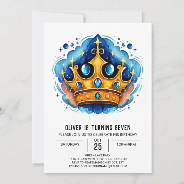 Mairytale Custom Prince Crown Geburtstag Einladung (Vorderseite)