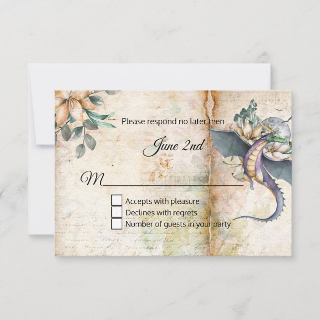 Mairytale Dragon Wedding RSVP Karte (Vorderseite)
