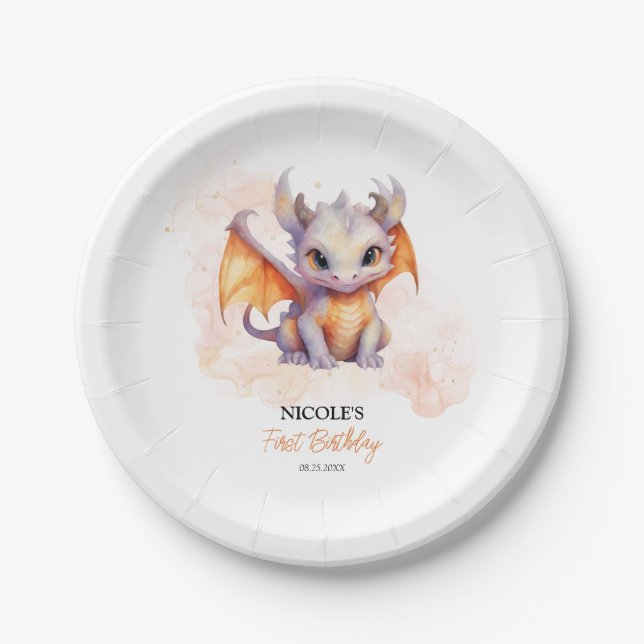 Mairytale Niedlich Baby Dragon Kindergeburtstag Pappteller (Vorderseite)