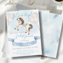 Mairytale Pony Stars Balloons Baby Shower Boy Einladung