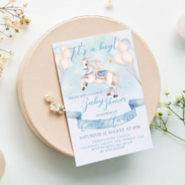 Mairytale Pony Stars Balloons Baby Shower Boy Einladung