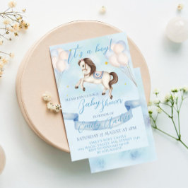 Mairytale Pony Stars Balloons Baby Shower Boy Einladung