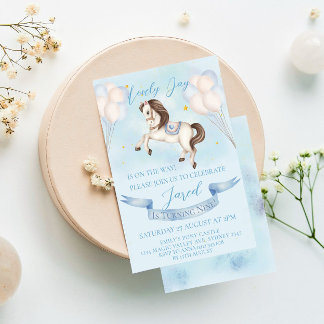 Mairytale Pony Stars Blue Balloons Geburtstagspart Einladung