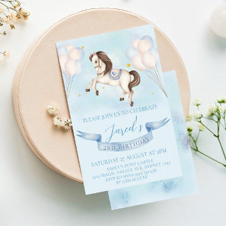 Mairytale Pony Stars Blue Balloons Geburtstagspart Einladung