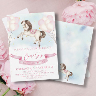 Mairytale Pony Stars Pinky Balloons Geburtstagspar Einladung